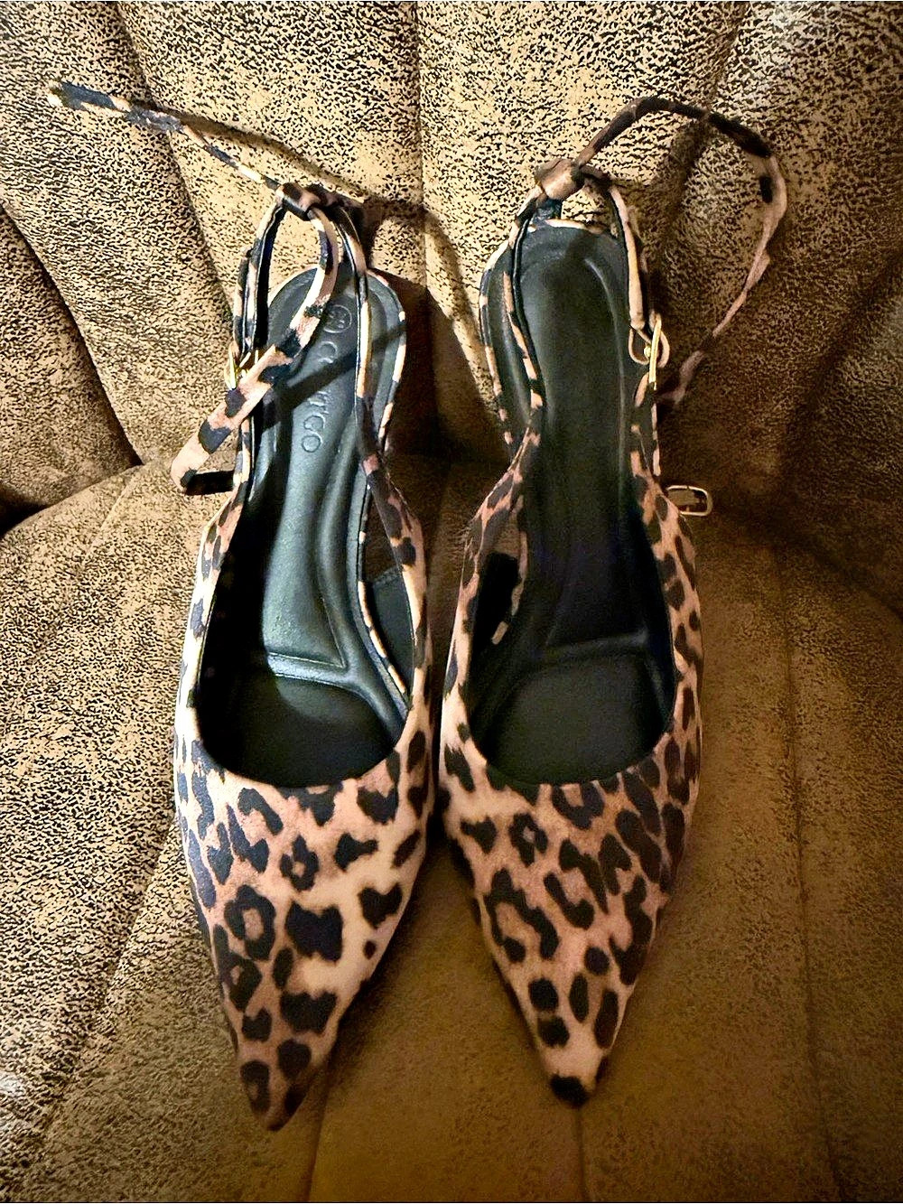 Rag & Co Leopard Pointed-Toe Slingback Heels